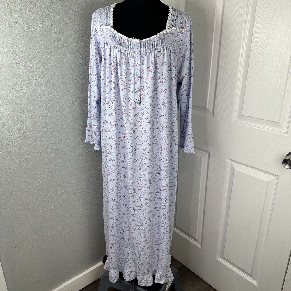 Eileen West Ballet Nightgown Large Long Sleeve Maxi Vine Print Cottage Prairie